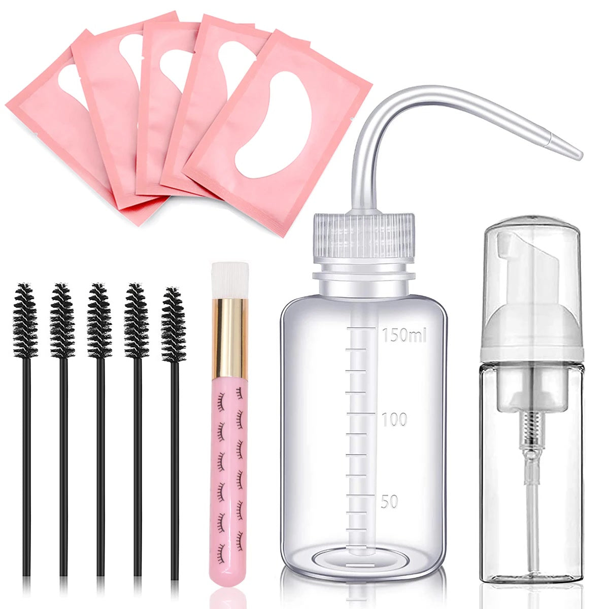 13Pcs Eyelash Extension Cleaning Kit 5 in 1 Lash Shampoo Brush Soap Foam Washing Bottle Set Eyebrow Mascara Wand Eye Pad Patches