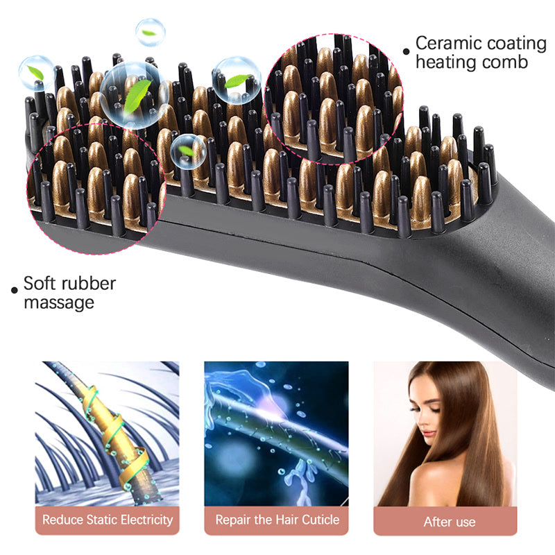 Hot Comb Straightener Electric Negative Ion Hair Straightener Brush Fast Heated Portable Men Mini Beard Straightening Comb