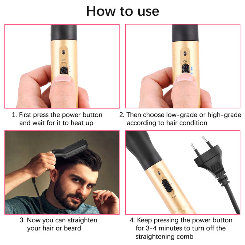 Hot Comb Straightener Electric Negative Ion Hair Straightener Brush Fast Heated Portable Men Mini Beard Straightening Comb