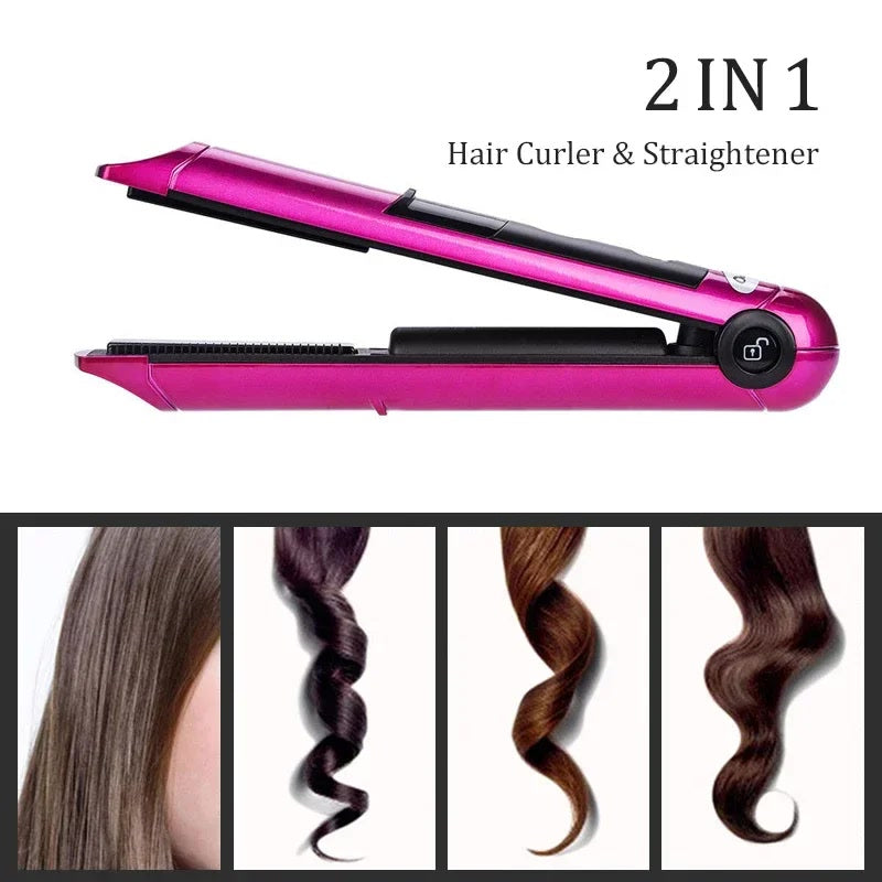 USB Rechargeable Professional Hair Curling Iron 2 IN 1 Twist  Portable Hair Straightener & Curler Flat Hair Styler Styling Tool