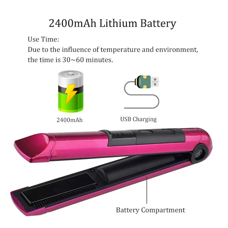 USB Rechargeable Professional Hair Curling Iron 2 IN 1 Twist  Portable Hair Straightener & Curler Flat Hair Styler Styling Tool