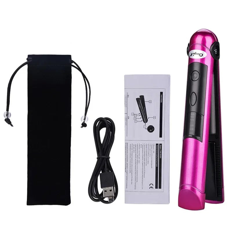 USB Rechargeable Professional Hair Curling Iron 2 IN 1 Twist  Portable Hair Straightener & Curler Flat Hair Styler Styling Tool