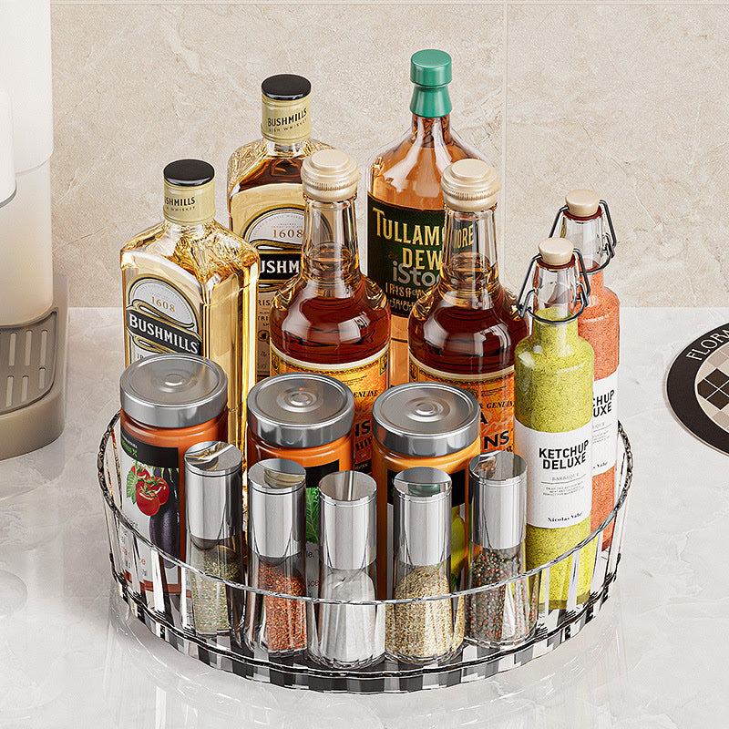 Rotating Tray Spice Rack Pantry Cabinet Turntable With Base Storage Bin Kitchen Organizer For Seasoning Cosmetic Storage Box