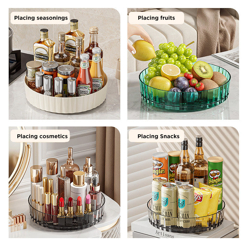 Rotating Tray Spice Rack Pantry Cabinet Turntable With Base Storage Bin Kitchen Organizer For Seasoning Cosmetic Storage Box