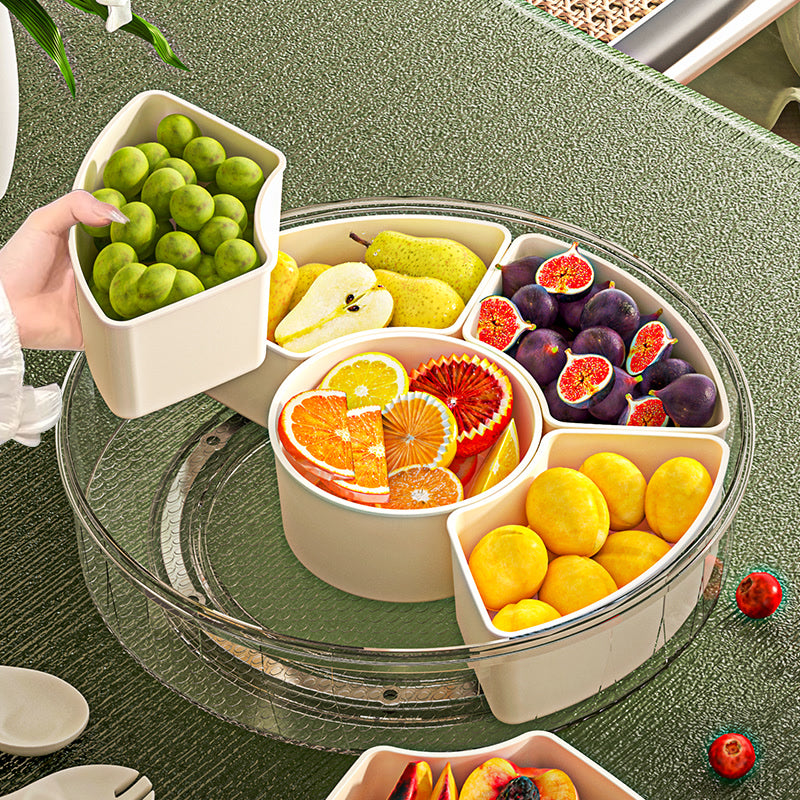 Kitchen Rotating 6-Point Large Capacity Fruit Tray, Dried Fruits, Candies, Snacks, Fruit Food Storage Box, Outdoor Party Storage