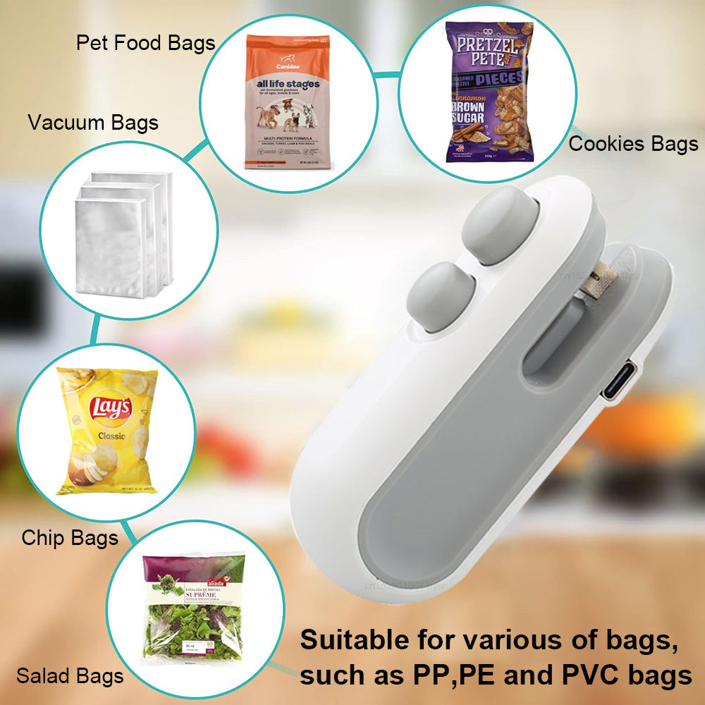 2IN1 Mini Sealing Machine USB Rechargable Heat Sealer Storage Bag Plastic Package Food Sealer Clip Bag Handheld Food Heat Sealer