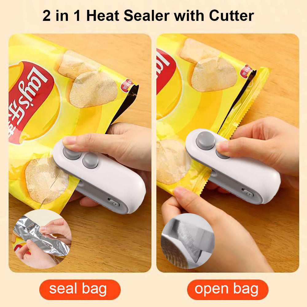 2IN1 Mini Sealing Machine USB Rechargable Heat Sealer Storage Bag Plastic Package Food Sealer Clip Bag Handheld Food Heat Sealer