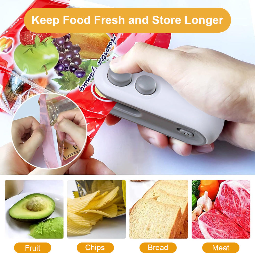 2IN1 Mini Sealing Machine USB Rechargable Heat Sealer Storage Bag Plastic Package Food Sealer Clip Bag Handheld Food Heat Sealer