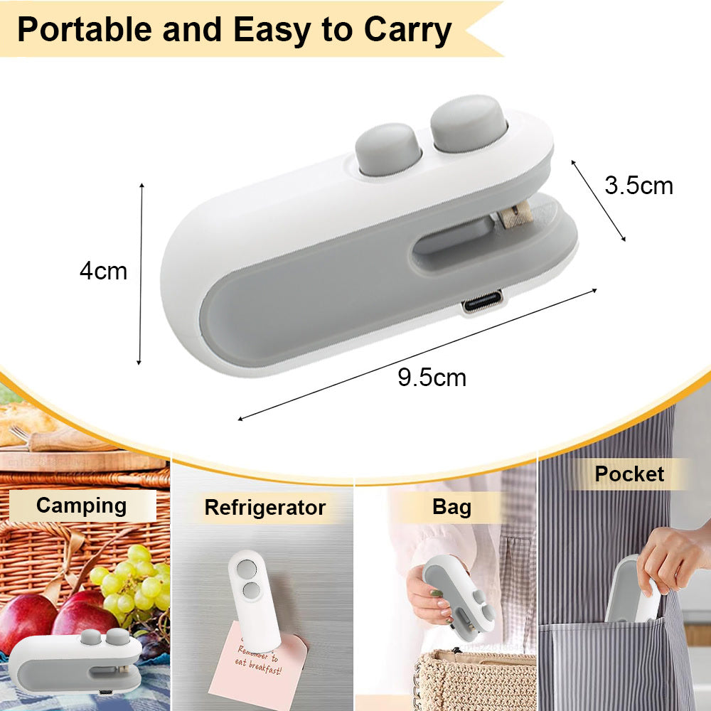 2IN1 Mini Sealing Machine USB Rechargable Heat Sealer Storage Bag Plastic Package Food Sealer Clip Bag Handheld Food Heat Sealer